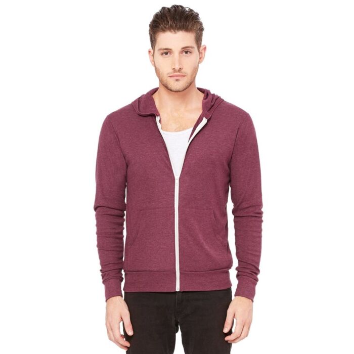 Unisex Triblend Lightweight Full-Zip Hooded Long Sleeve Tee Thumbnail