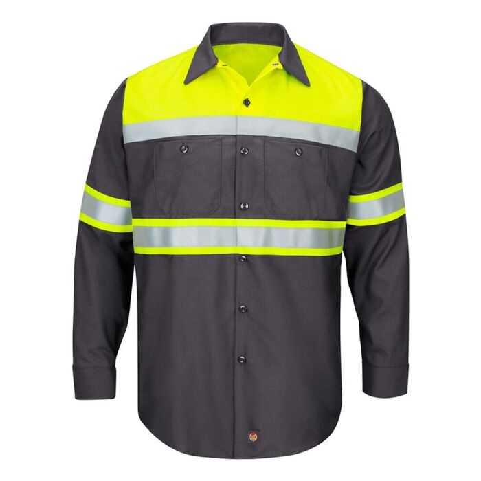 Men's Tall Hi-Visibility Colorblock Ripstop Long Sleeve Work Shirt Thumbnail